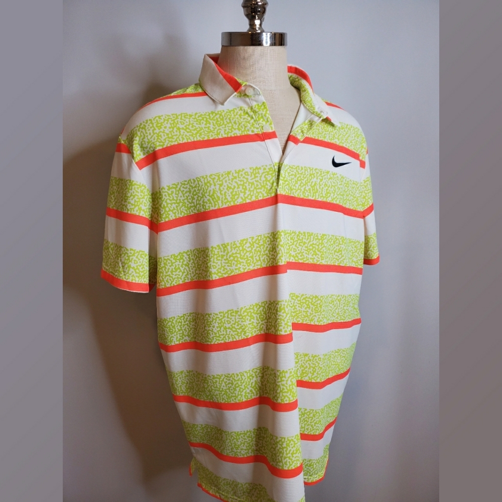 Nike Dri Fit Neon Striped Polo Shirt - Picture 1 of 5